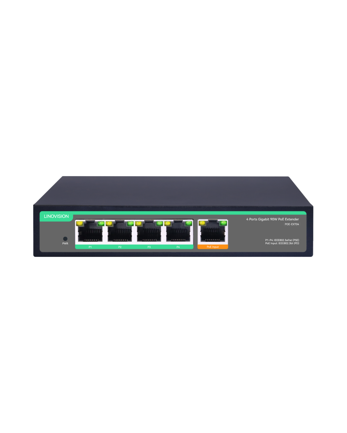 4 Port Gigabit POE Extender with 90W POE Input, 1 in 4 Out POE Repeater