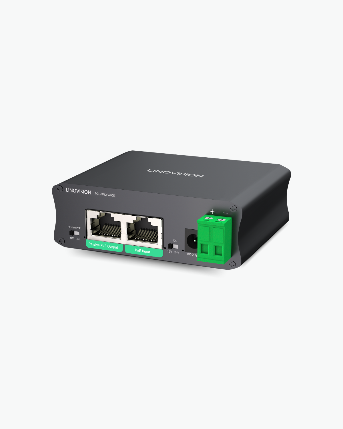Industrial Gigabit 30W PoE Splitter with Switchable DC12V/24V Output and Passive PoE output