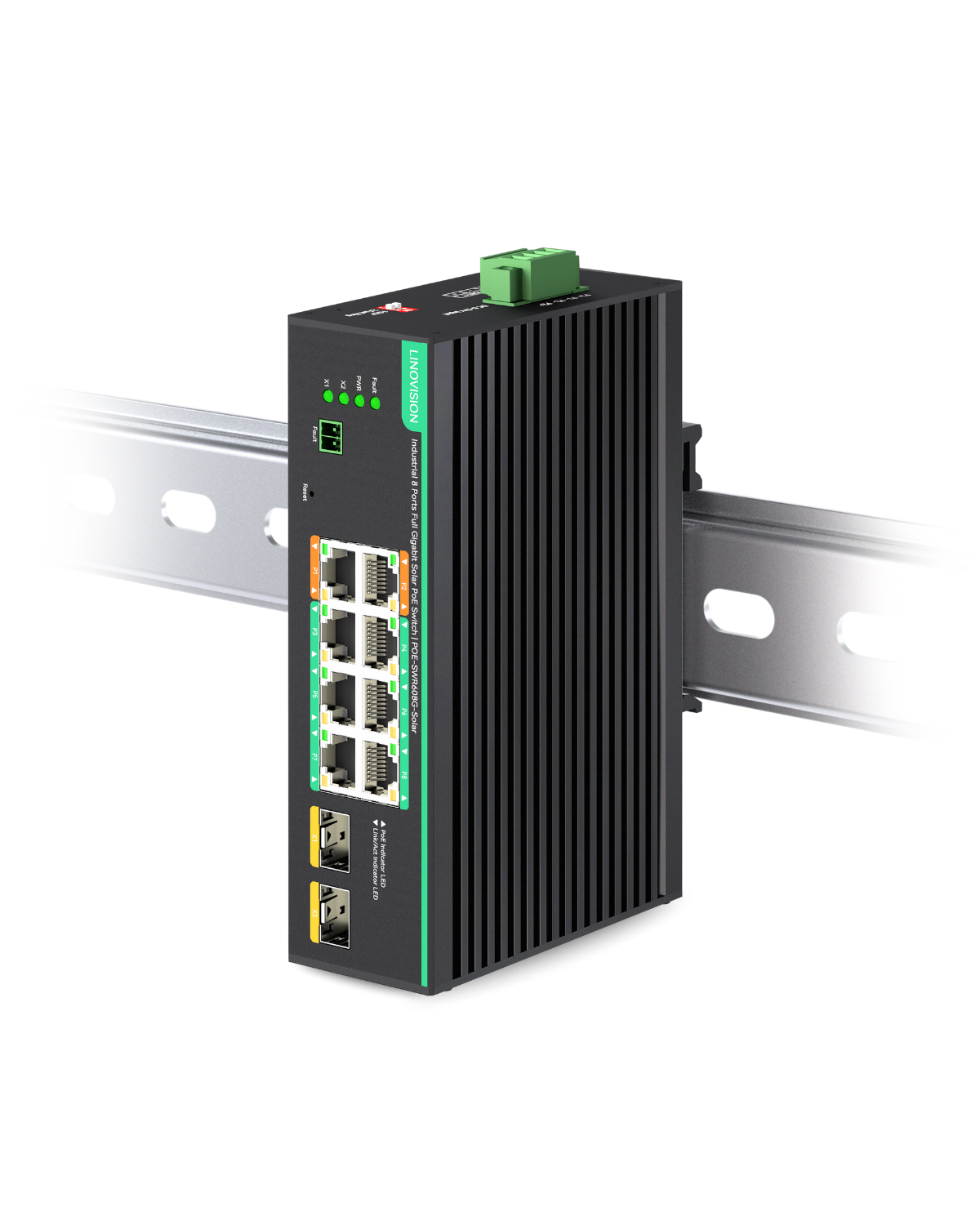 Industrial 8 Ports Full Gigabit PoE Switch Support DC 8~57V Input, 24V / 12V PoE Switch for Solar or RV UPS System