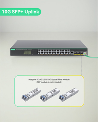 24 Ports Full Gigabit L3 Cloud Managed BT PoE Switch, Total PoE Budget 720W, 4x 10G SFP Uplinks
