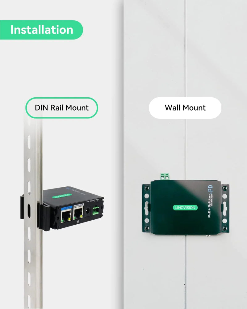 DC12V/DC24V/POE 24V 출력이 있는 산업용 기가비트 POE+ 스플리터