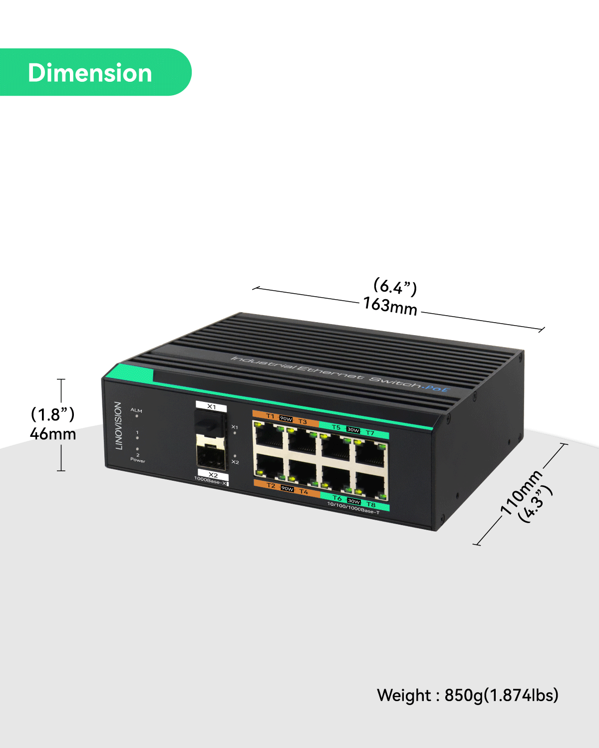 Industrial Fast Ethernet Switch PoE, 4 Ports PoE+, 2 Ports SFP Uplink