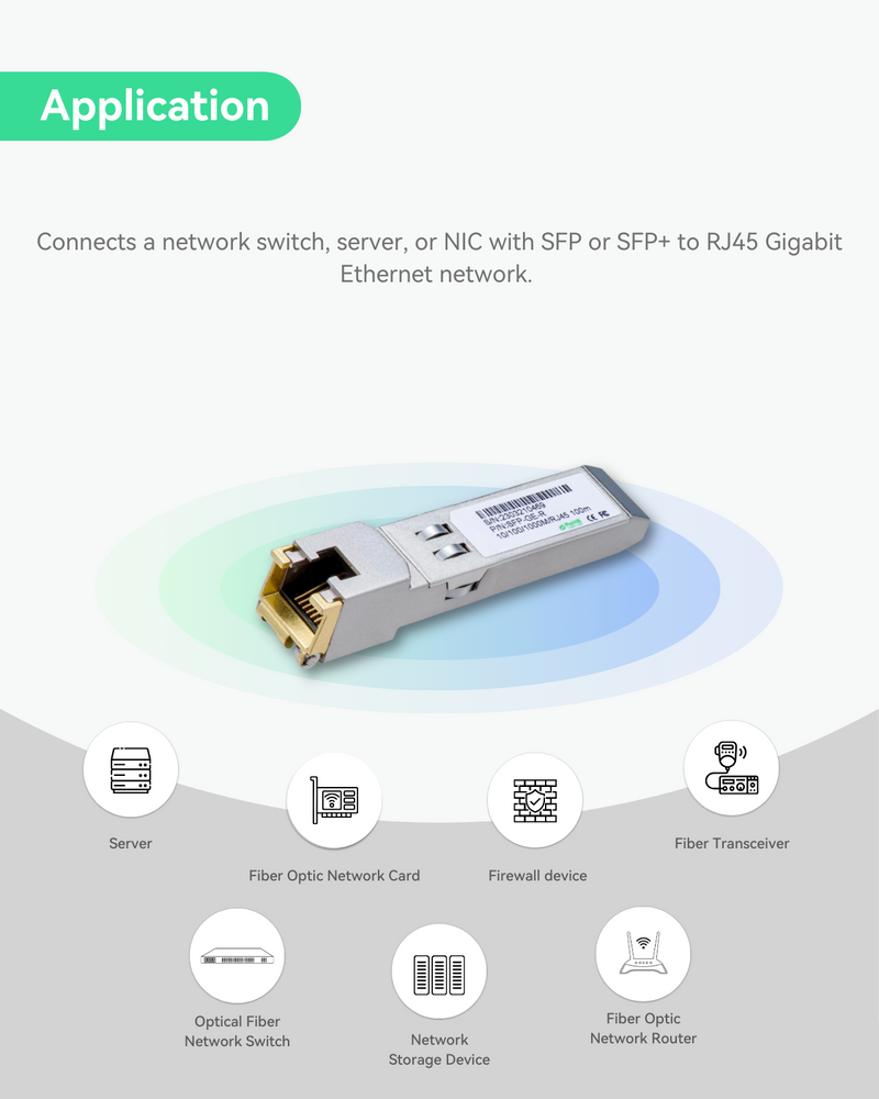 1.25G SFP to RJ45 Copper Gigabit Ethernet Transceiver, Up to 328ft