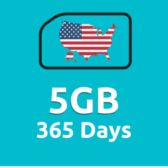 5GB 365 Days High Speed Cellular Data Plan for USA