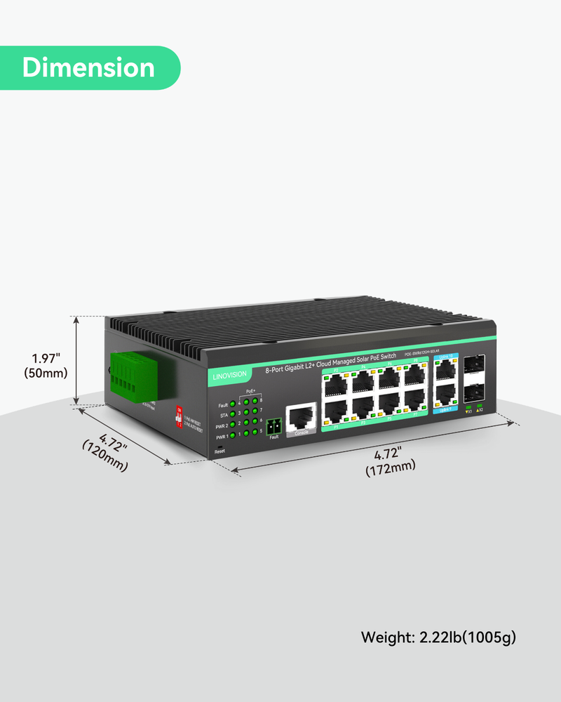 12 Ports L2+ Cloud Managed PoE Switch with DC8V to DC48V Voltage Booster