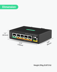 5 Ports Solar DC12V BT PoE++ Switch Support DC 9-54V Input