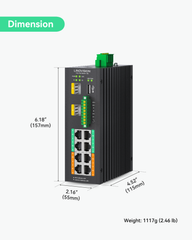 Industrial 8-Port Managed PoE++ Switch with 2x 10G SFP Uplinks and RS485 for Industrial Automation