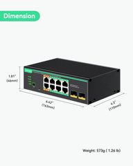 Industrial 8 Ports Full Gigabit PoE Switch Support DC 8~57V Input, 24V / 12V PoE Switch for Solar or RV UPS System