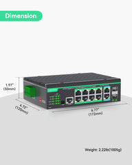 12 Ports L2+ Cloud Managed PoE Switch with DC8V to DC57V Voltage Booster