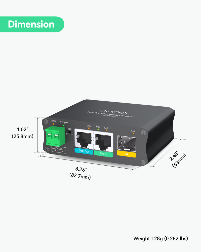 PoE Powered Fiber Media Converter with additional DC12V/24V and Gigabit Ethernet Output