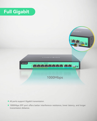 8 Ports Full Gigabit PoE++ Switch, Built-in 120W Power with 4 BT 90W Ports & 4 AT 30W Ports