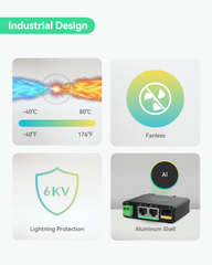 Mini Solar PoE Switch with 1x AT 30W PoE+, 1x Passive PoE, 1xSFP Fiber Output