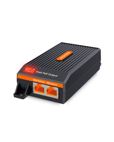 LINOVISION 10G BT 90W PoE++ Injector with LED Screen to indicate Power Output, Single Port IEEE 802.3bt PoE Injector for PTZ Cameras, WiFi 7 Access Points, PoE Lighting