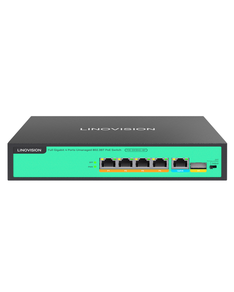 Full Gigabit 4 Ports Unmanaged 96W 802.3BT PoE++ Switch