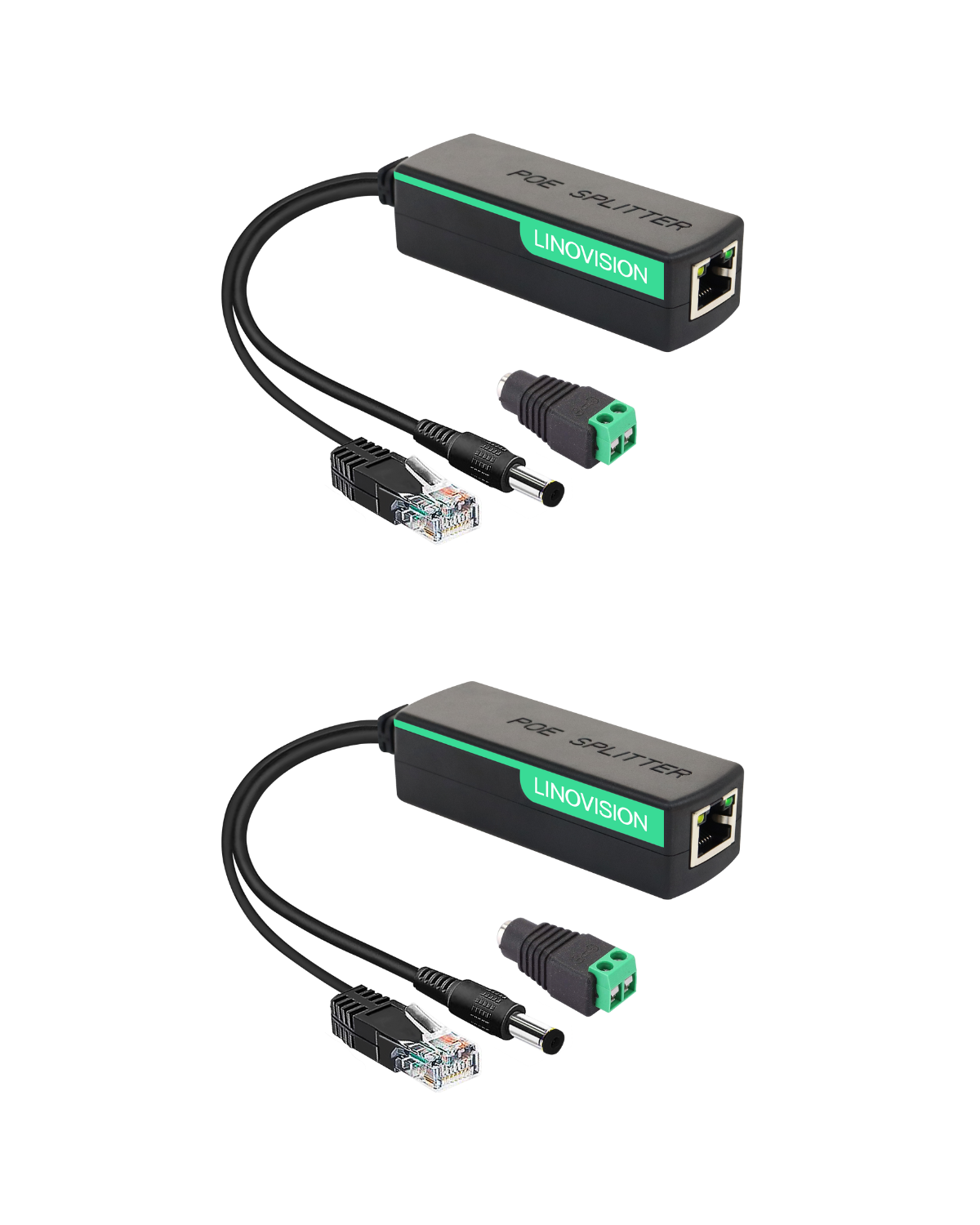 30W PoE Splitter to 100Mbps Ethernet with 2 ports DC12V output(2 pack)