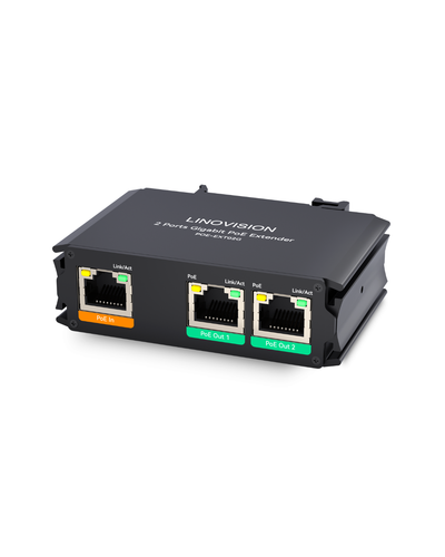 Industrial 2 Ports Gigabit PoE Extender, Passthrough and Split 30W POE to two PoE Cameras or Wireless APs