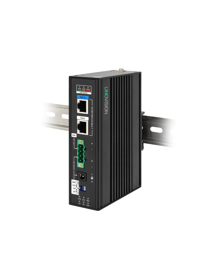 Industrial 90W BT PoE++ Splitter with Dual DC Outputs, DC24V and Switc ...