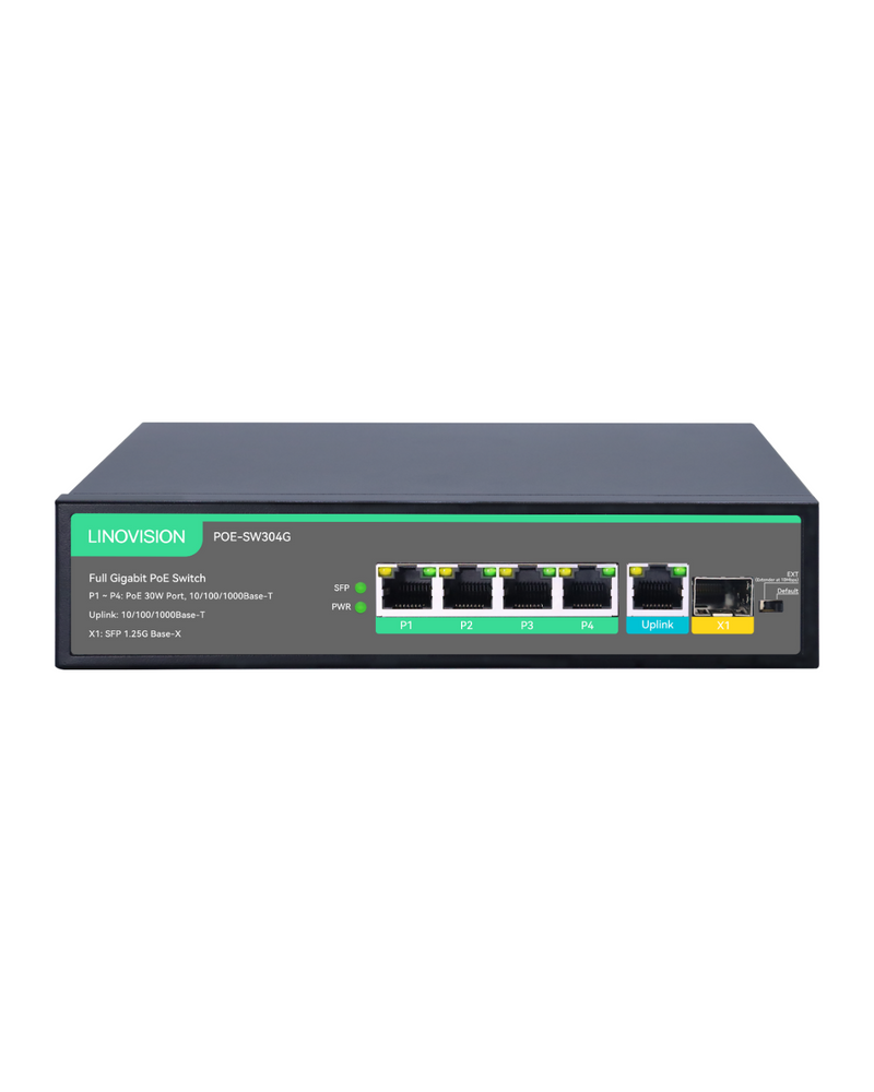 4 Ports Full Gigabit IEEE802.3af/at POE Switch with 1 GE and 1 SFP Uplink