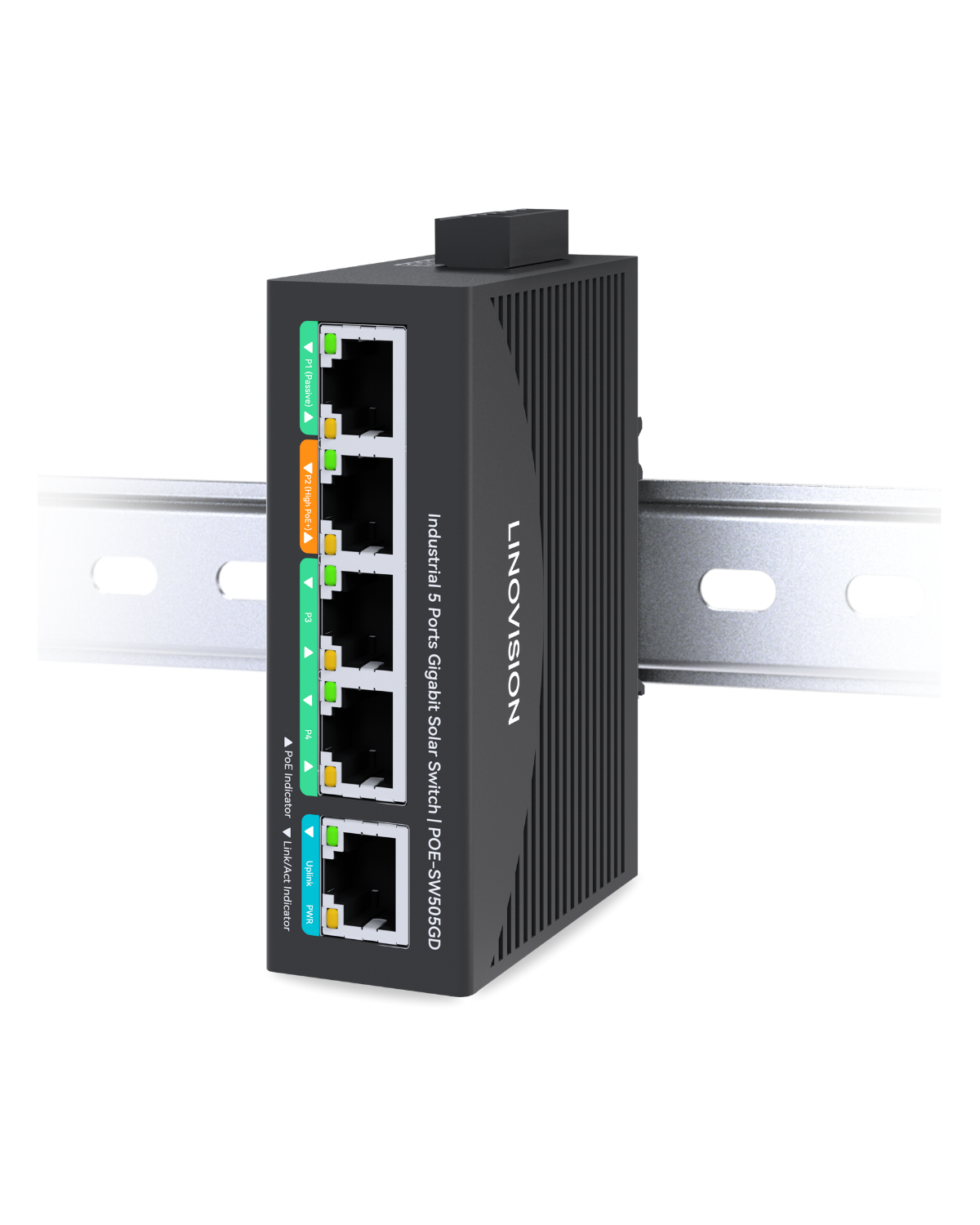 Industrial 5 Ports Solar DC12V PoE Switch, Support Passive PoE, AT PoE and high PoE, DC 9~57V Input | LINOVISION