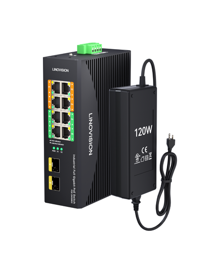 Industrial 8 Ports Full Gigabit POE++ Switch with 4 BT90W POE++ Ports, DC48~56V Redundant Input (POE-SW508G2) | LINOVISION