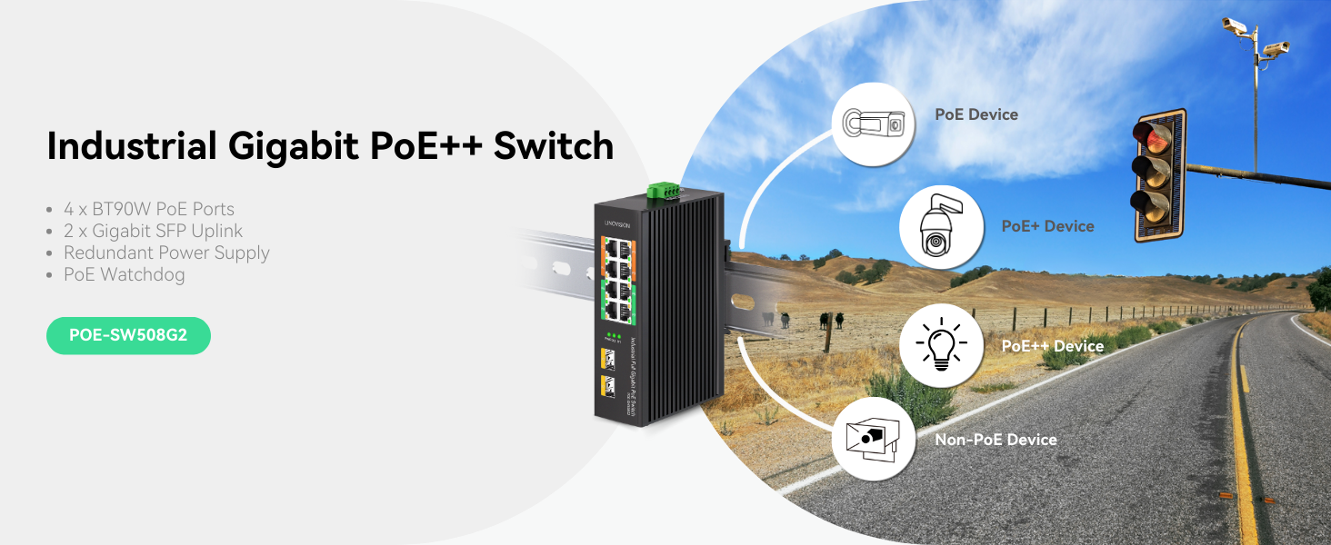 Industrial 8 Ports Full Gigabit POE++ Switch with 4 BT90W POE++ Ports ...