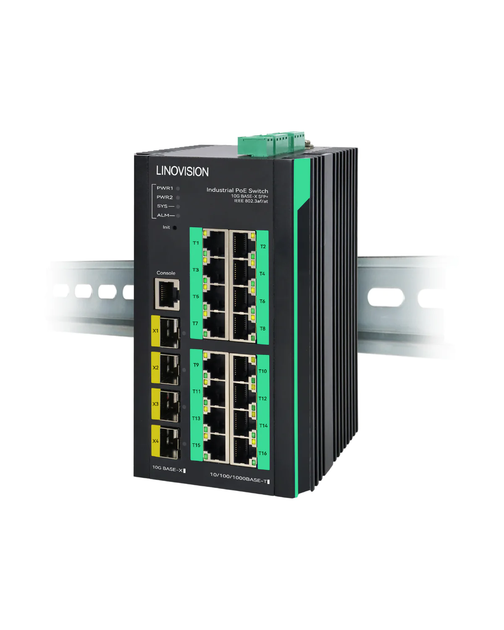 Switch PoE Géré 24 Ports LINOVISION - 370W, 4 Ports BT 90W PoE++, 20 Ports AT 30W - Gigabit Complet, VLAN, QoS - Pour Caméras, AP, Éclairage - 6