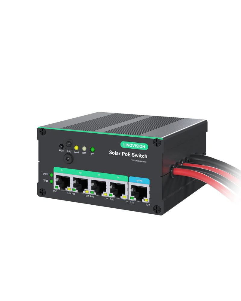 4 Ports MPPT Solar PoE Switch for Security Cameras and IoT Devices