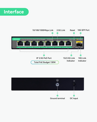 10G SFP 업링크, 온라인 게임/사무실을 위한 130W 예산을 갖춘 2.5G 클라우드 관리 PoE 스위치