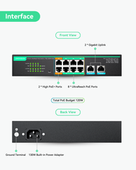 8 Ports UltraReach PoE Switch with Remotely Cloud Management, Long Range PoE and data transmisison Up to 2600ft