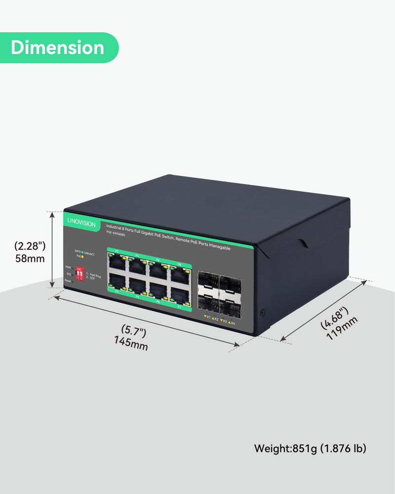 Industrial 8 Ports Remote Cloud Managed PoE Switch with 4 SFP Uplinks