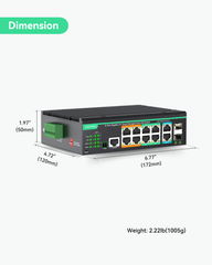 12 Ports L2+ Cloud Managed PoE Switch with DC8V to DC57V Voltage Booster