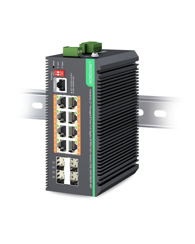8 Ports L2+ Cloud Managed Full Gigabit BT PoE Switch, Max 480W PoE Power