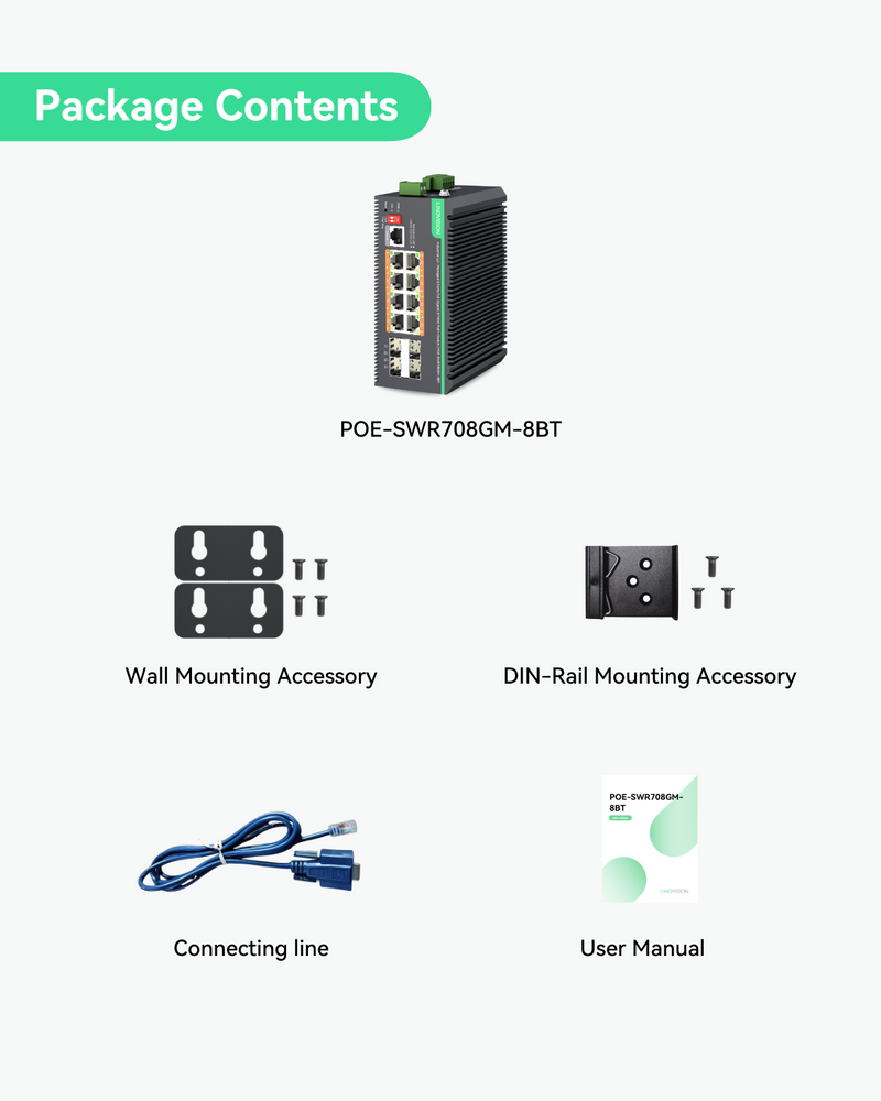8 Ports L2+ Cloud Managed Full Gigabit BT PoE Switch, Max 480W PoE Power
