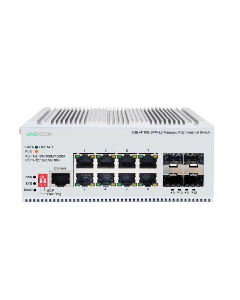 Industrial 8-Port Full Gigabit L3 Managed PoE Switch with 4-Port 10G Uplink SFP+