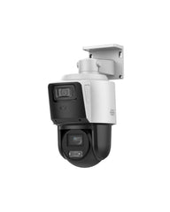 Dual Lens Mini 4MP+4MP 4X POE PTZ Network Camera with Two Way Talk and Strobe Light