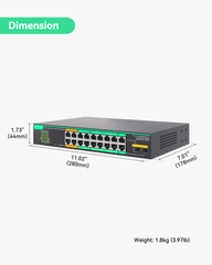 16 Ports UltraReach PoE Switch with Remotely Cloud Management, Up to 2600ft Long Range PoE & Data Transmission, 4* BT 90W & 12* AT 30W Ports, Built-in 300W Power Adapter