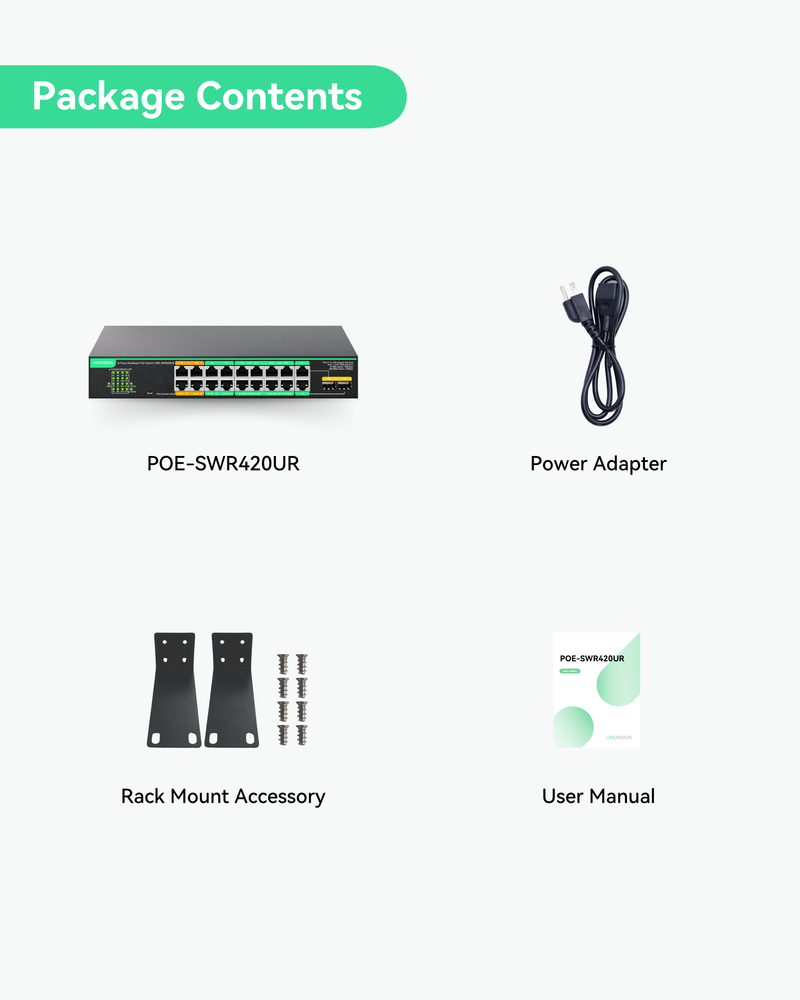 16 Ports UltraReach PoE Switch with Remotely Cloud Management, Up to 2600ft Long Range PoE & Data Transmission, 4* BT 90W & 12* AT 30W Ports, Built-in 300W Power Adapter