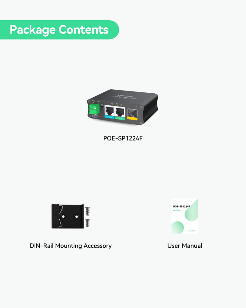 PoE Powered Fiber Media Converter with additional DC12V/24V and Gigabit Ethernet Output