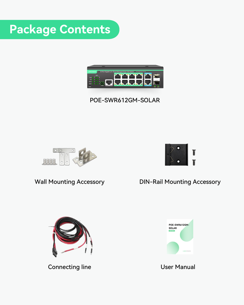 12 Ports L2+ Cloud Managed PoE Switch with DC8V to DC48V Voltage Booster