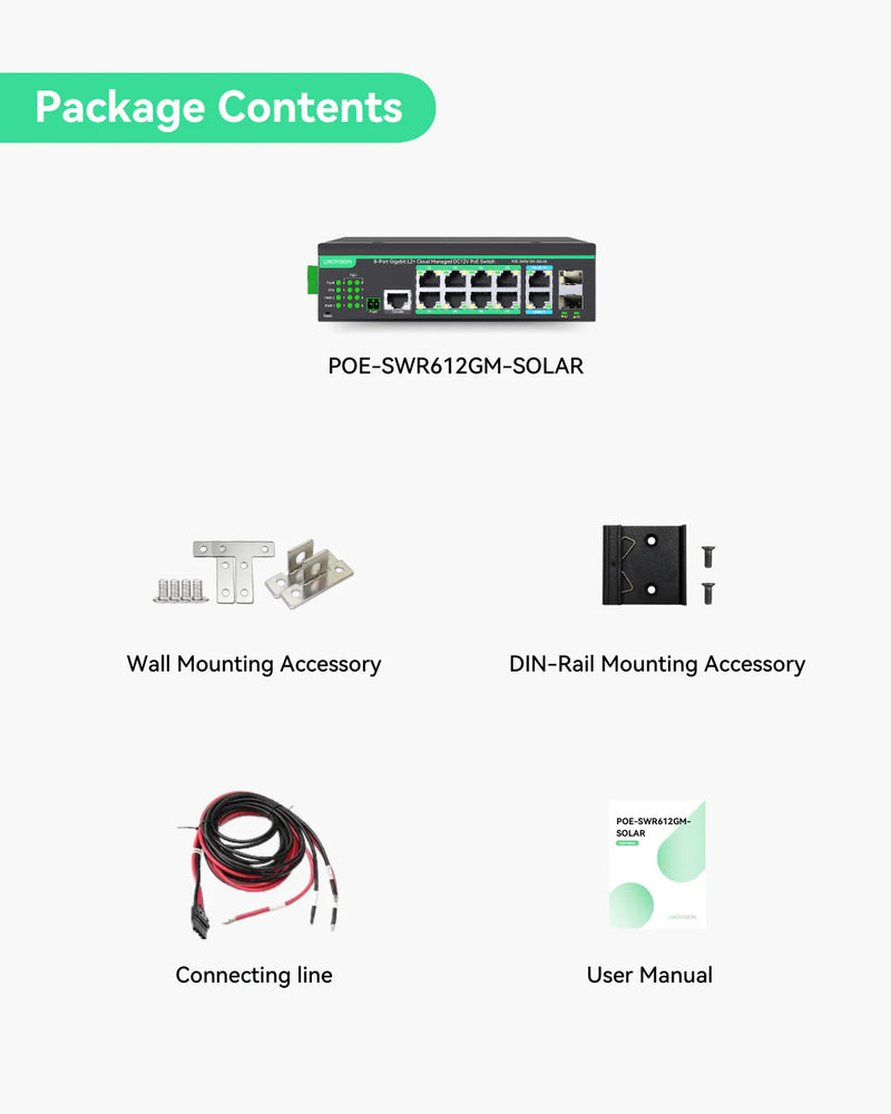 12 Ports L2+ Cloud Managed PoE Switch with DC8V to DC57V Voltage Booster