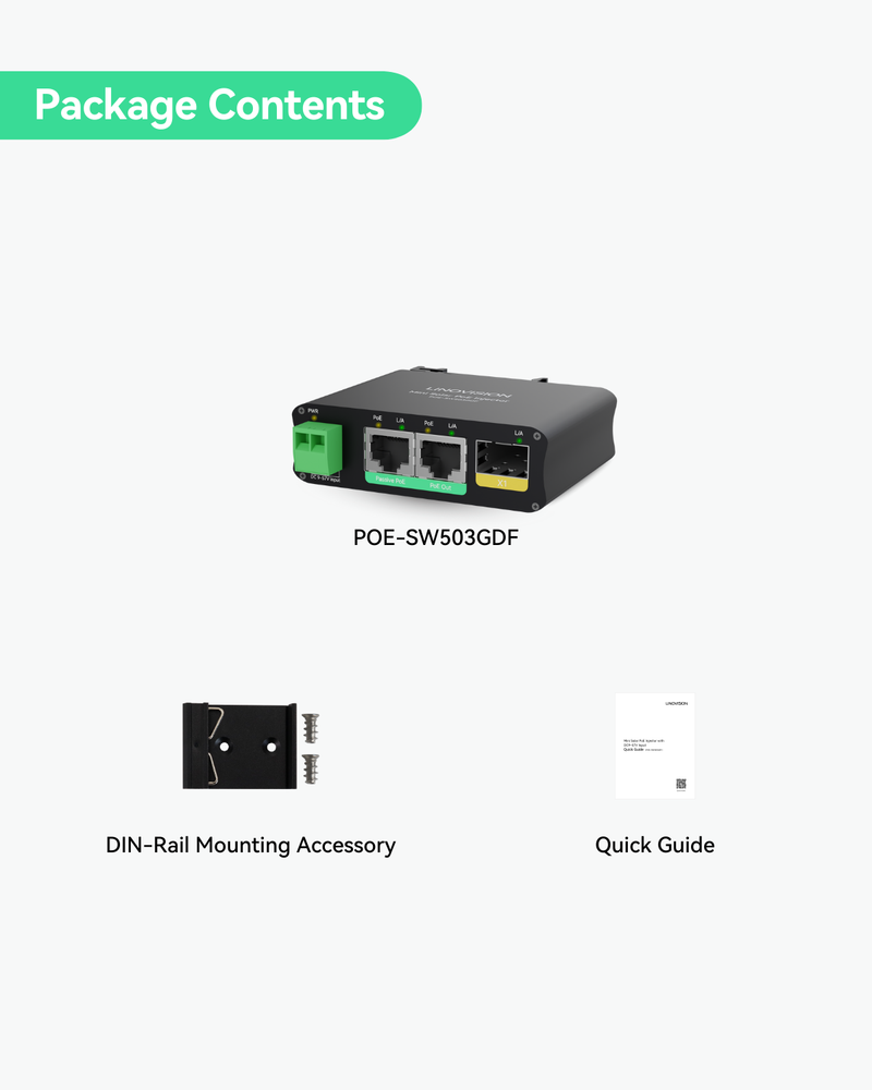 Mini Solar PoE Switch with 1x AT 30W PoE+, 1x Passive PoE, 1xSFP Fiber Output