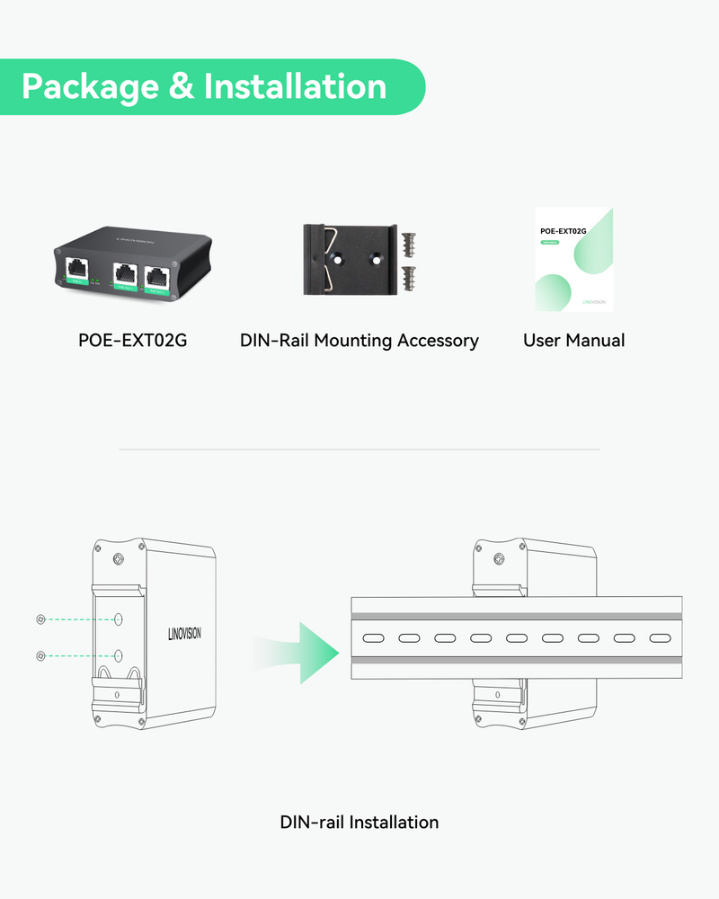 Industrial 2 Ports Gigabit PoE Extender, Passthrough and Split 30W POE to two PoE Cameras or Wireless APs