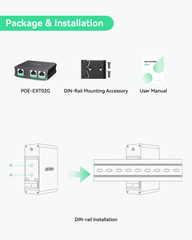 Industrial 2 Ports Gigabit PoE Extender, Passthrough and Split 30W POE to two PoE Cameras or Wireless APs