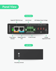 Industrial 802.3bt Gigabit 90W PoE++Splitter with 24V DC output and Adjustable Output Voltage3-36VDC