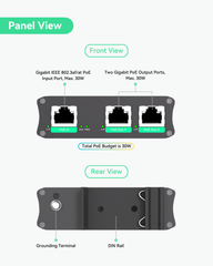 Industrial 2 Ports Gigabit PoE Extender, Passthrough and Split 30W POE to two PoE Cameras or Wireless APs
