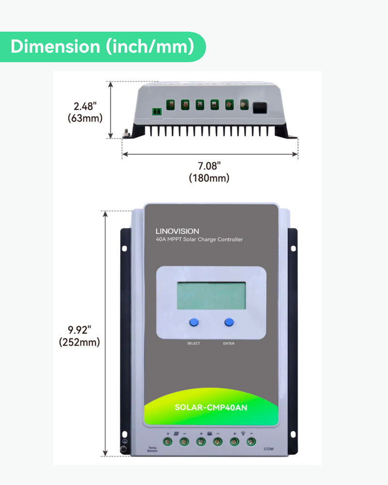 40A MPPT Solar Charge Controller with RS485 Remote Control and Cloud Access