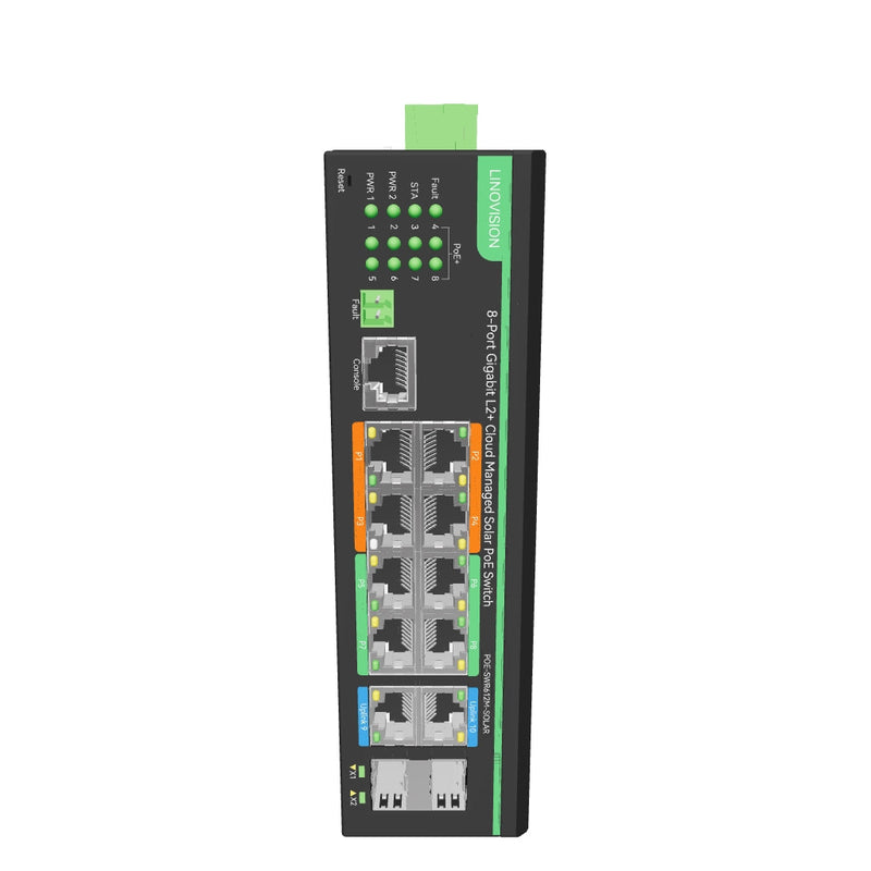 12 Ports L2+ Cloud Managed PoE Switch with DC8V to DC57V Voltage Booster
