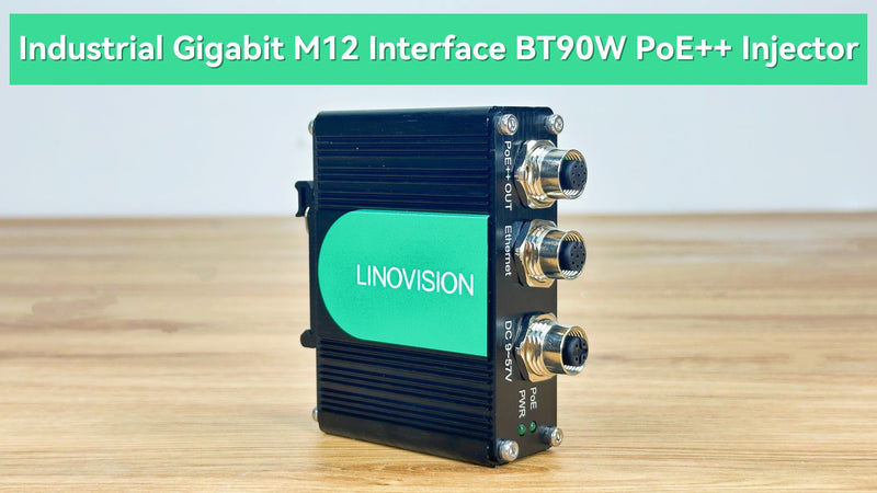 Industrial Gigabit M12 Interface BT90W PoE++ Injector supports 9~57VDC Input