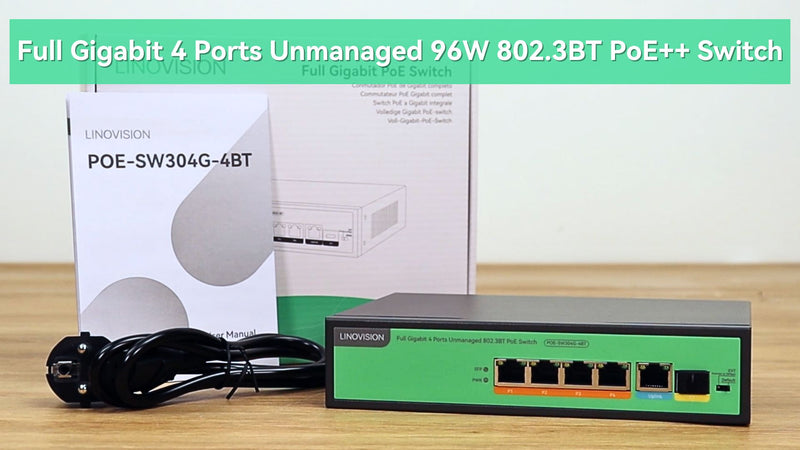 Full Gigabit 4 Ports Unmanaged 96W 802.3BT PoE++ Switch