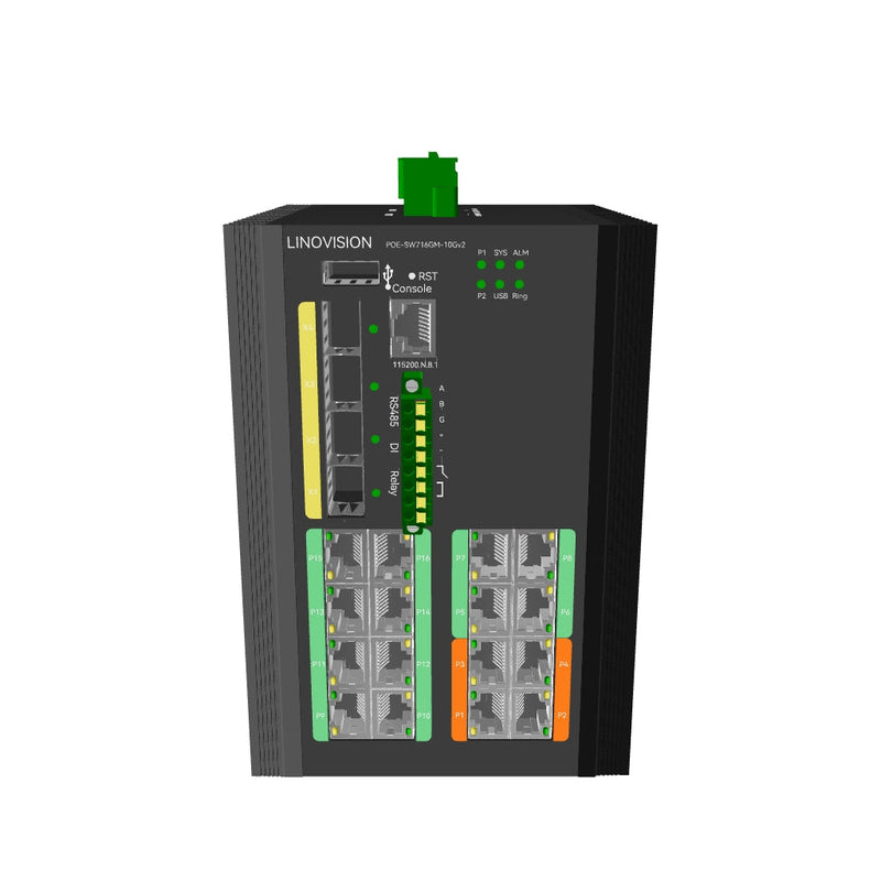 Industrial 16-Port Full Gigabit L3 Managed BT90W PoE++ Switch with 4-Port 10G SFP+ Uplink, Total 370W PoE Budget